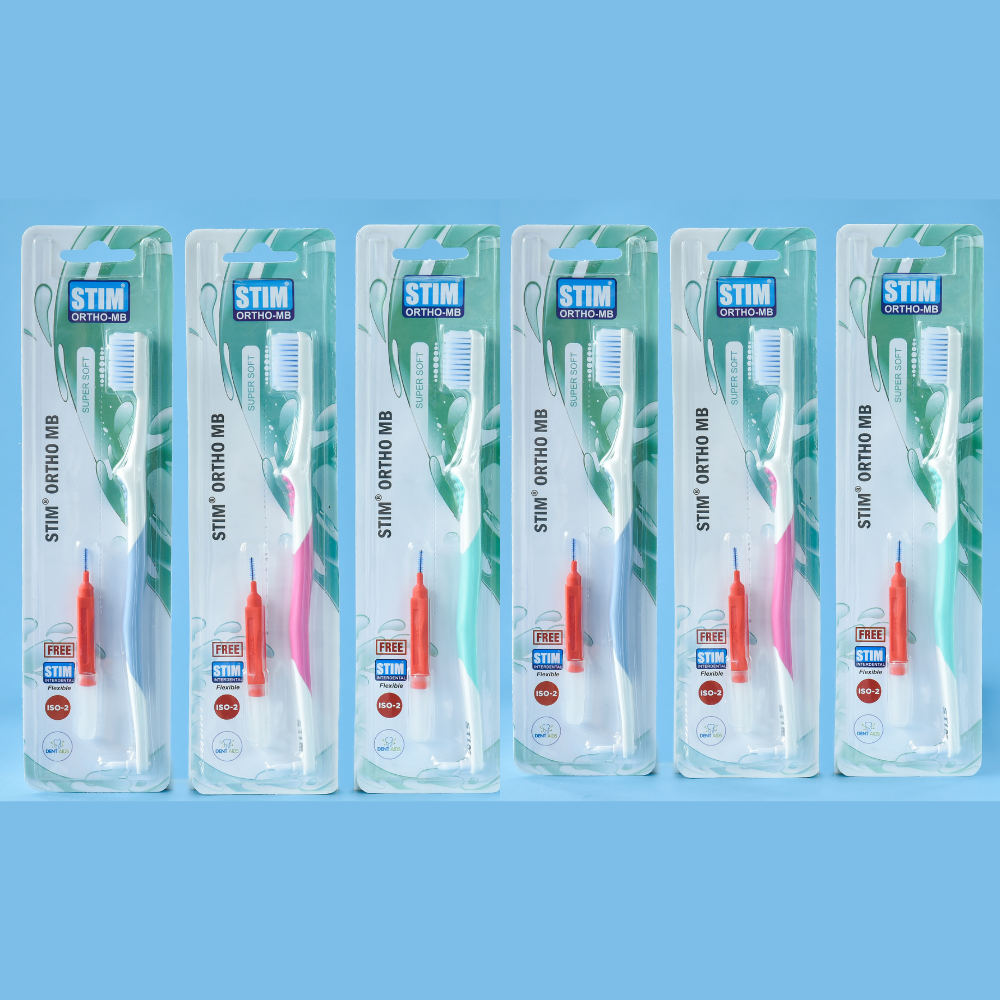 STIM Ortho MB Toothbrush Pack of 6 + Get Free RI Namel Toothpaste 15g